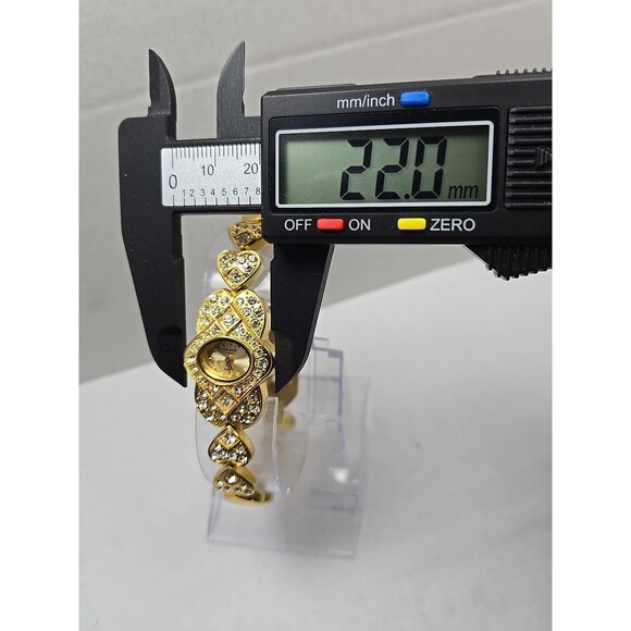 Diplomat Japan Quartz Heart Link Rhinestone Gold Tone Bracelet Watch New Battery - Picture 5 of 12